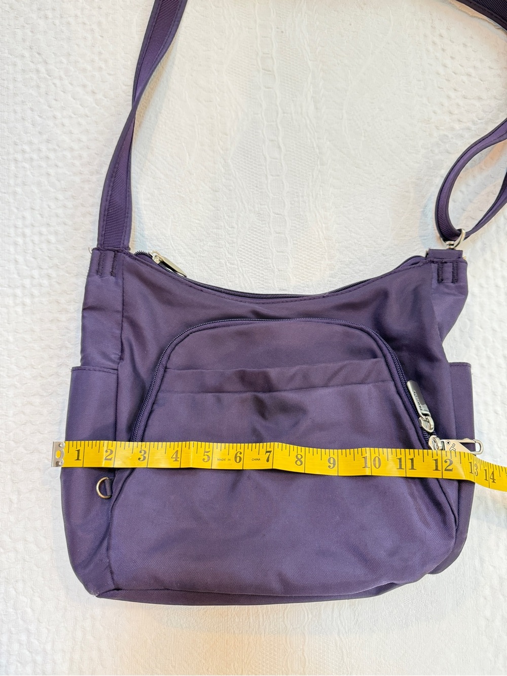 Travelon Anti-Theft Purple Poly Crossbody Bucket Tote Bag - Picture 6 of 7